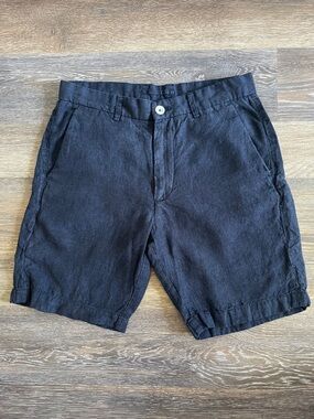 Porter & Ash Men's Navy Linen Preppy Minimalist Shorts